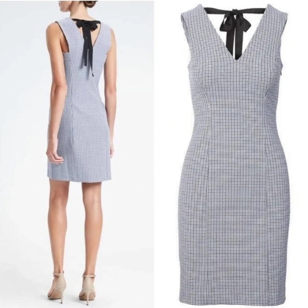 Banana Republic Gingham Sleeveless Dress Navy - Picture 1 of 6